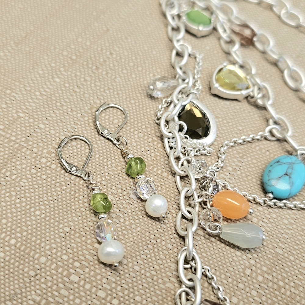 SET! Lia Sophia Necklace with 925 Peridot & Pearl Earrings and Ring - Picture 8 of 16